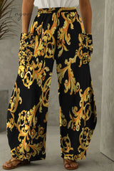 Ingvn - Red Casual Print Patchwork Pocket Regular High Waist Conventional Full Print Trousers
