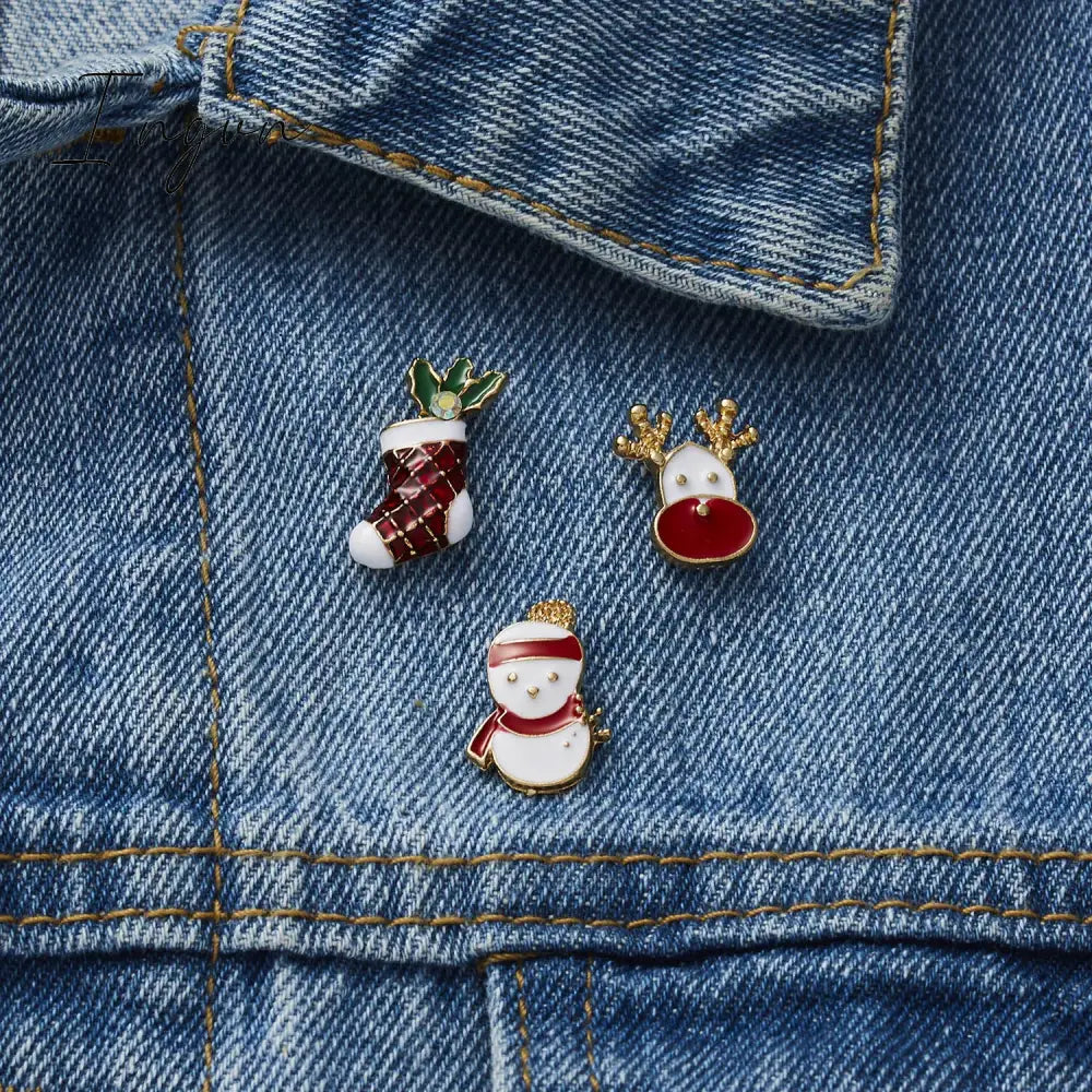 3pcs/set Christmas Gift For Women Men Brooches Enamel Pins Santa Claus Bell Elk Snowflake Xmas Tree Brooch Kids New Year Pin