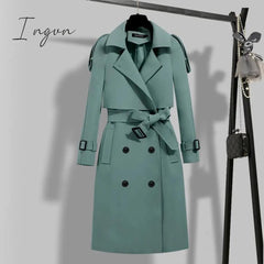 Ingvn - Women Trench Coat Solid Double Breasted Trench Autumn Winter Elegant Vintage Turn-down Collar Warm Windproof Trench with Belt