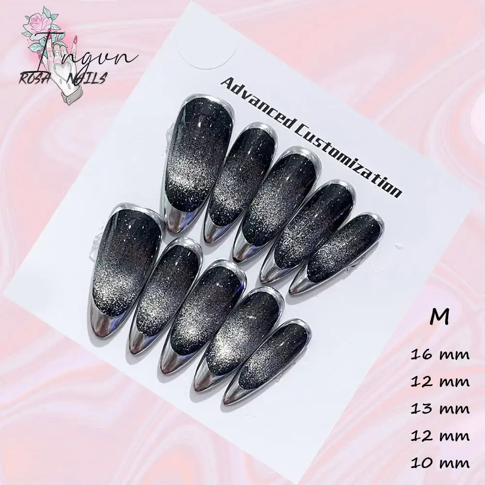 Punk Dragon Charms Press on Nail Artificial Long False Nails XS Black Dragons Goth Presson Tips Butterfly Fake Nail y2k Pressons