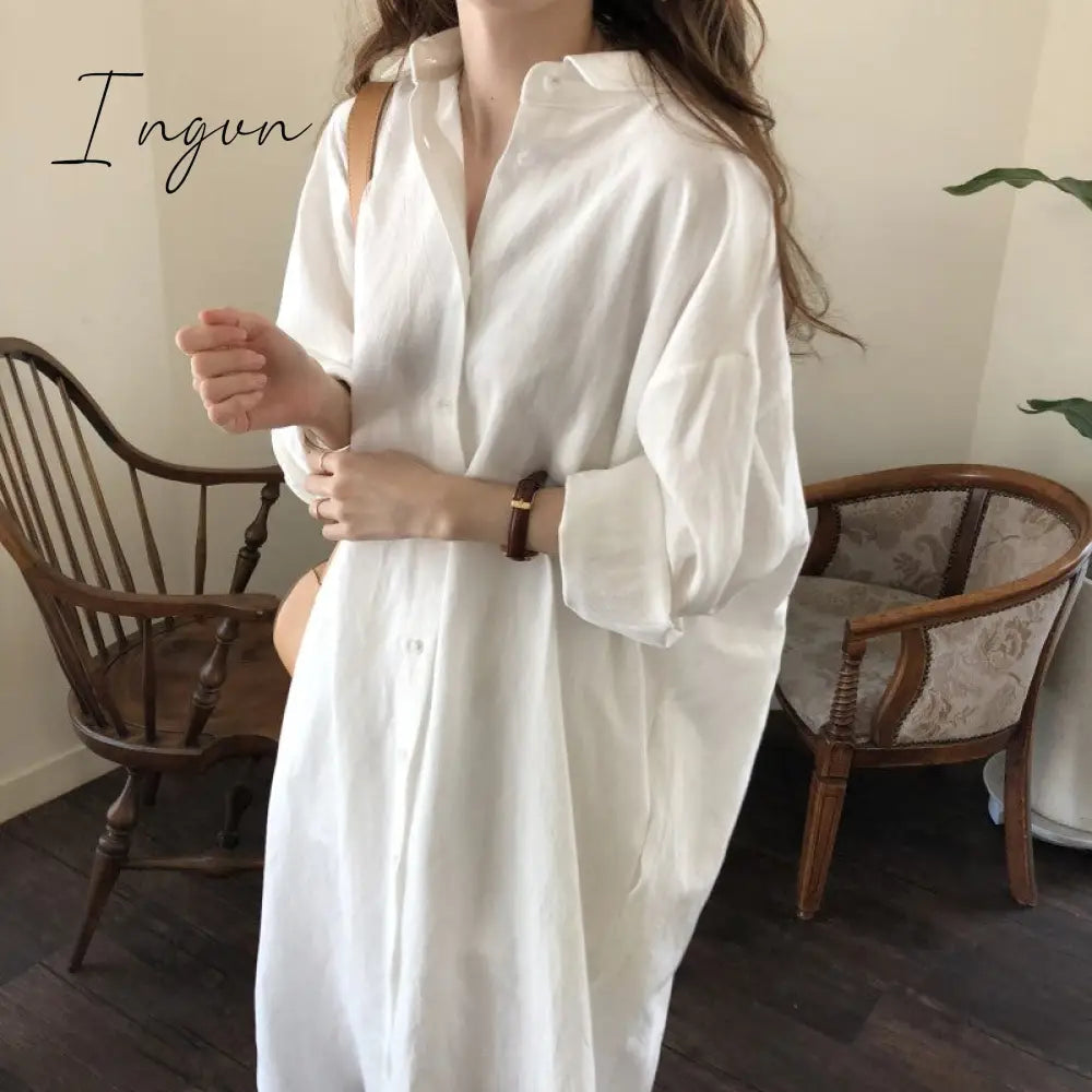 Ingvn - S-2XL Plus Size Summer Shirt Dress Evening Kaftan Vintage Dress Party Oversize Long Beach Women Dresses Robe Vestido Maxi