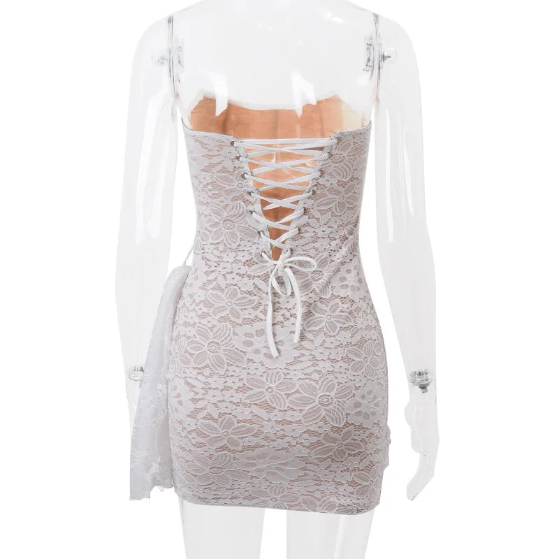 White Lace Strapless Sexy Dress For Women Robes Elegant Evening Party Dress Bodycon Mini Summer Dress Vestidos
