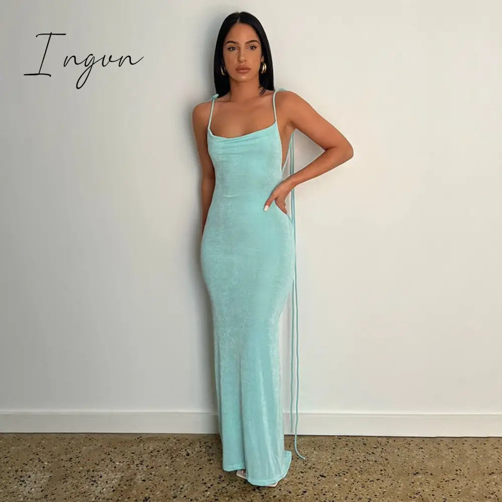 Ingvn - Sexy Hollow Out Corset Maxi Dress Party Dress Women Halter Cut Out  Wrap Split Long Dresses Summer Backless Clubwear Midi Robe