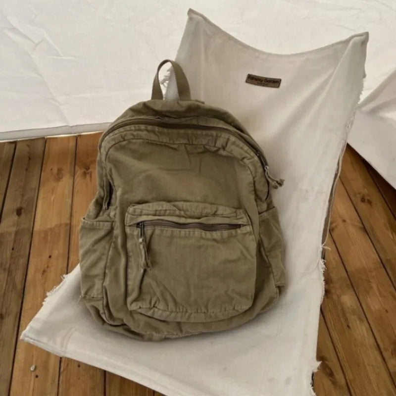 Ingvn  Vintage Backpack for Women Canvas Women Rucksack Zipper Casual Medium-Capacity Preppy Style Female Bag