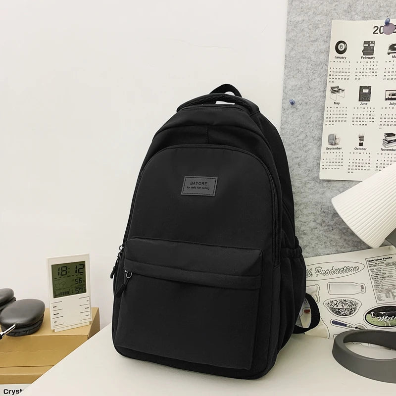 INGVN  Waterproof Teenage Bookbag Nylon Rucksack Fashion Girl Backpack Women Shoulder Bag High School Schoolbag Black