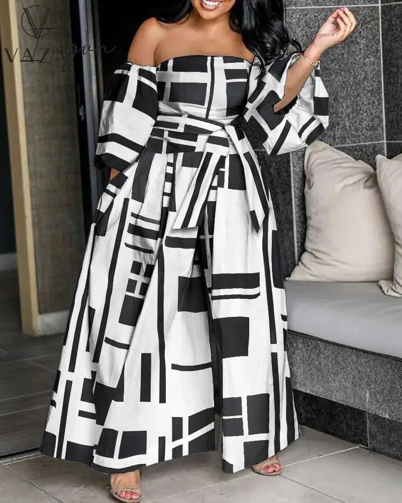 Ingvn - Womens Fall Fashion Autumn Jumpsuits High-end Chiffon Full Sleeve Strapless Sexy Young Free Women Loose Wide Leg Jumpsuits