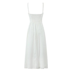 Elegant Women Midi Long White Sling Dress Sexy Sleeveless A-line Summer Holiday Party Dresses Female Robe