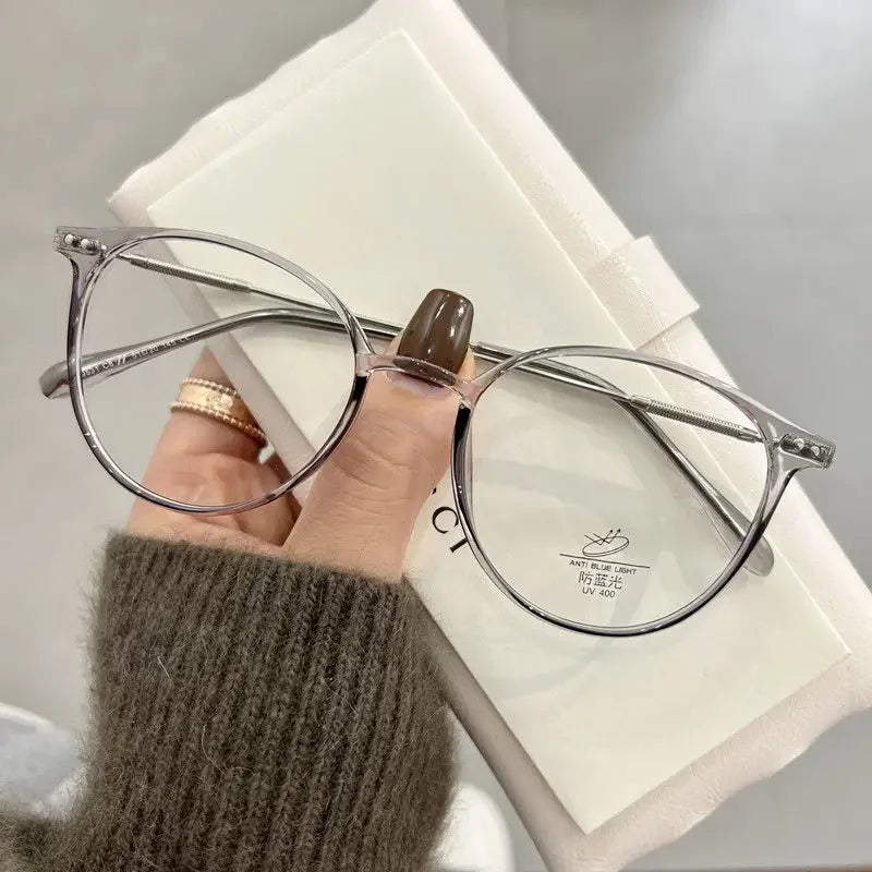 INGVN  Metal Round Frame Glasses Computer Reading Working Accessories Anti Blue Light Women Men Vintage Transparent Optical Eyeglass