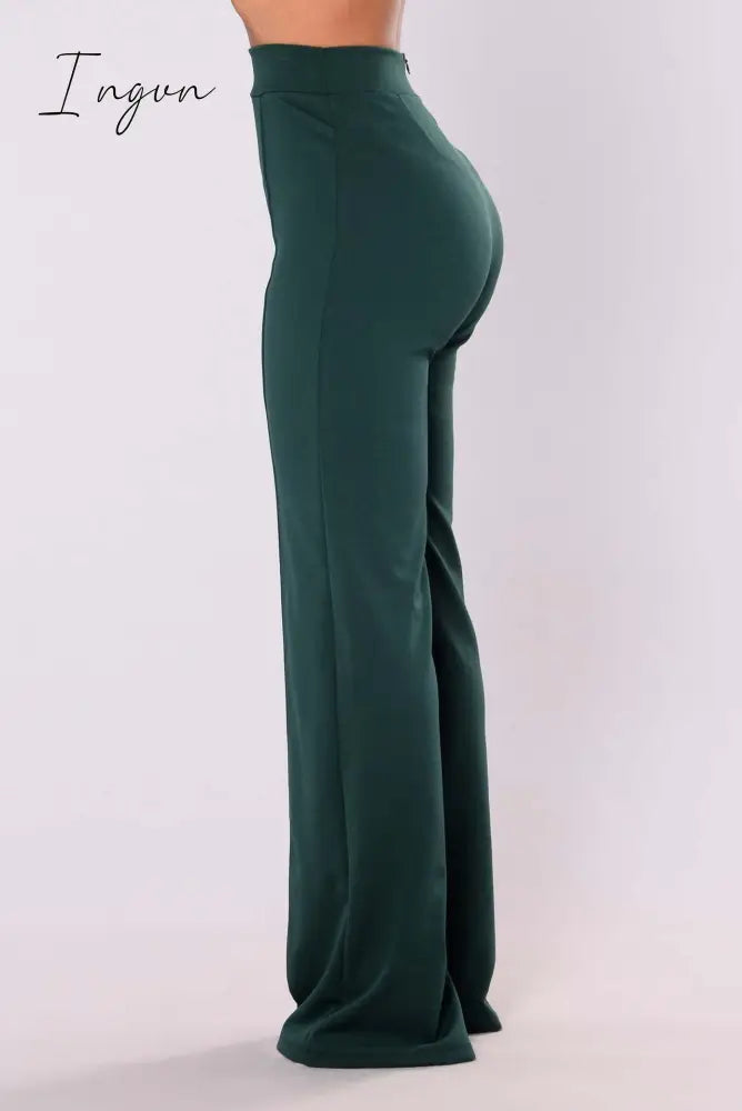 Ingvn - Spring  Autumn New Slim Solid Tone Flare Pants Fashion Korean Version Elastic Waist Street Dress Women Suit Wide Leg Pants