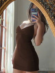 Women Maxi Dress Summer Elegant Solid Sleeveless Nipped Waist Slim Backless Ruffled Irregular Party Dresses StreetwearVintage Brown Women Bodycon Dress Sexy V Neck Sleeveless Party Mini Dresses Solid Basic Backless Stre