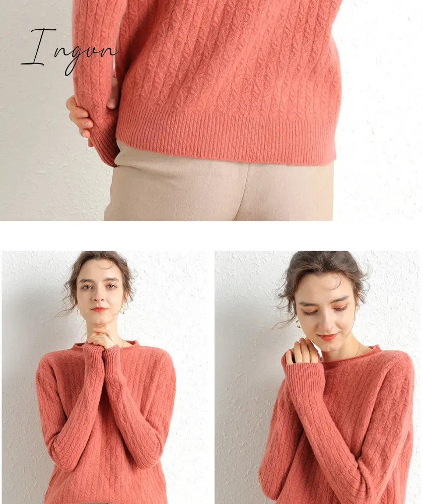 Ingvn - 100% Merino Wool Cashmere Sweater Women Winter Warm O-Neck Long Sleeve Ladies Pullover knitted Autumn Jumper Vintage Sweater