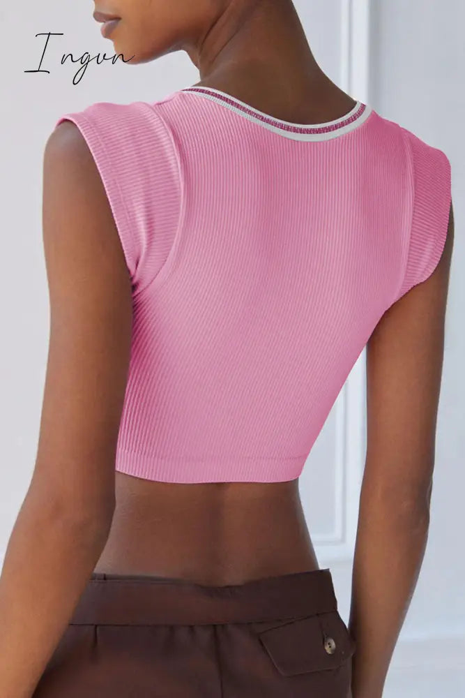 Ingvn - Sexy Street Solid Patchwork U Neck T-Shirts