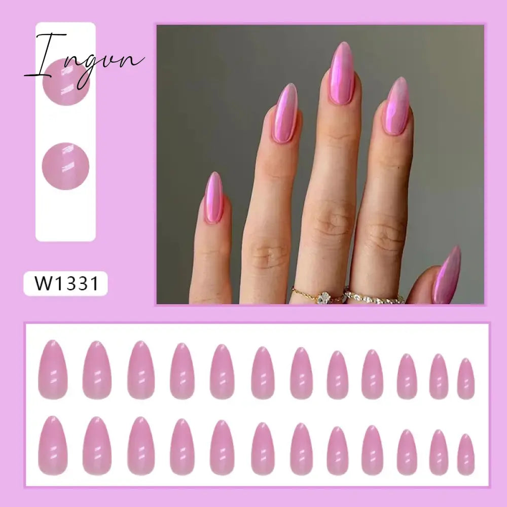 Simple French Wearable False Nails Almond Colorful Stripes Colorblock Design Manicure Fake Nails Line Full Cover Press On Nail