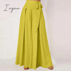 Ingvn - Elegant High Waist Solid Work Trousers Fashion Summer Women Loose Wide Leg Pants Palazzo Oversized Bow Tie Long Pantalon