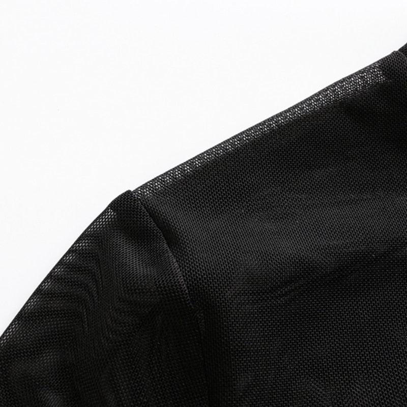 Women Sexy Shirt Long Sleeve See Through Mesh Fishnet Crop Top Tee Shirt Sheer Black Shirt Sun Protection Shirt