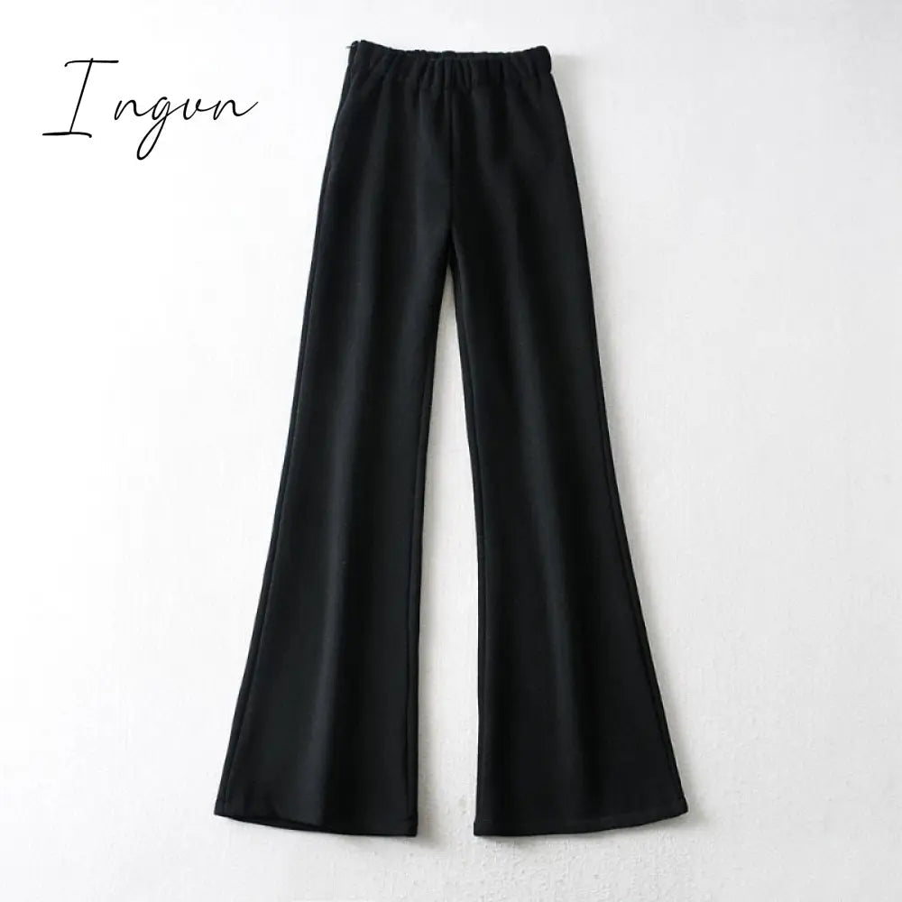 Ingvn - New High Street Elastic Waist Solid Color Flare Pants For Women Spring Autumn Thick Casual Female Trouser BSXM new years eve outfits women
