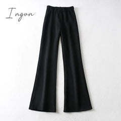 Ingvn - New High Street Elastic Waist Solid Color Flare Pants For Women Spring Autumn Thick Casual Female Trouser BSXM new years eve outfits women