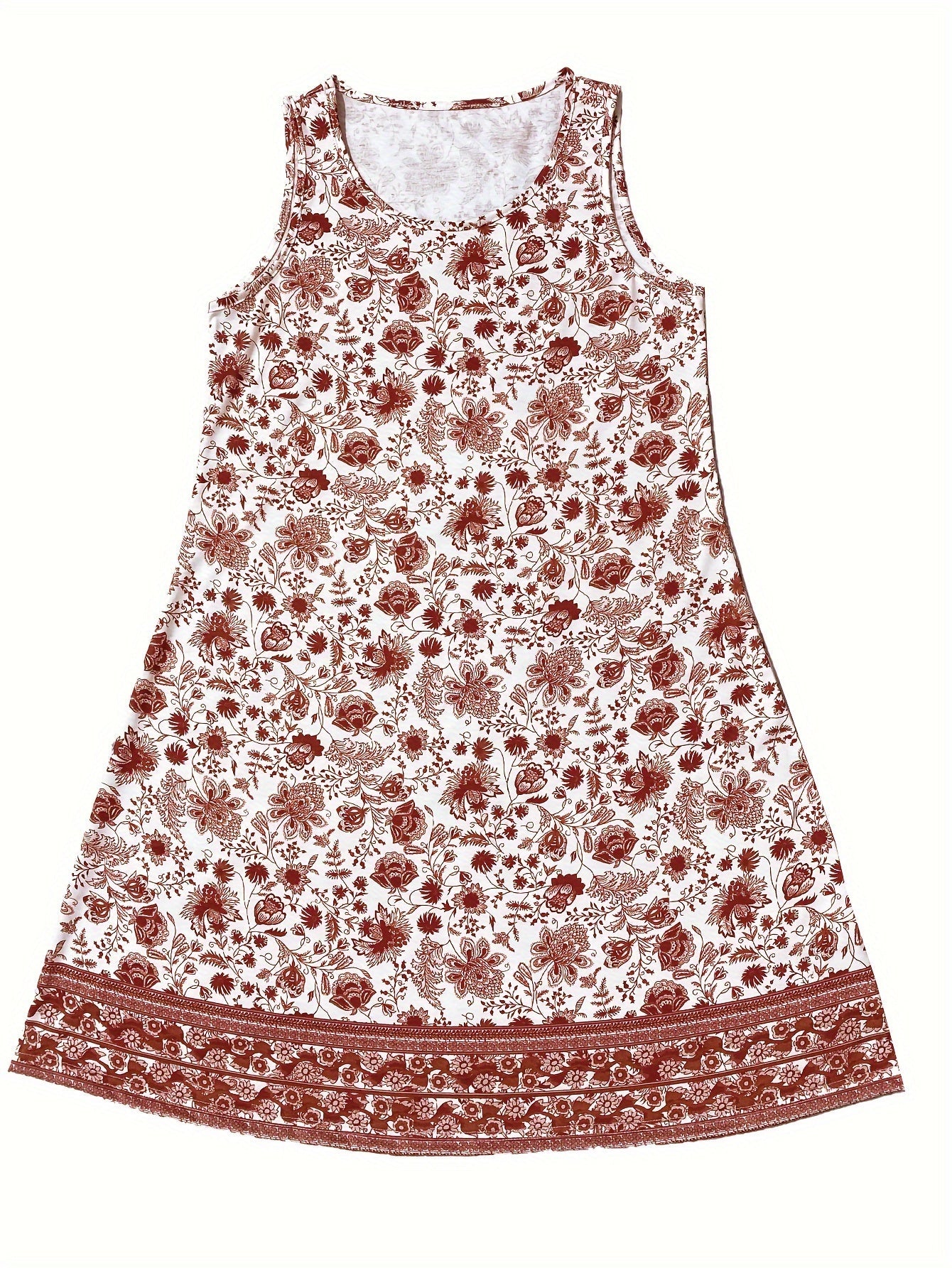 Vibrant Floral Print Crew Neck Tank Dress - Loose Fit, Sleeveless, Casual, Comfortable, Spring & Summer Essential - Women's Clothing for Warmer Weather