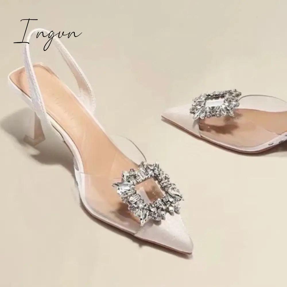 Ingvn - Summer Fashion New Sexy Banquet Comfortable Crystal Transparent Solid Color Pointed Toe Women's High Heels sandals women 2024