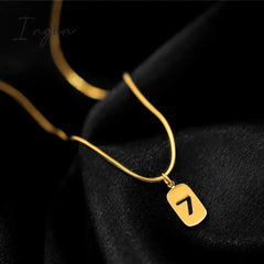New Fashion Simple Lucky 7 Square Pendant Stainless Steel Necklace for Women Niche Design Elegant Party Jewelry Gifts