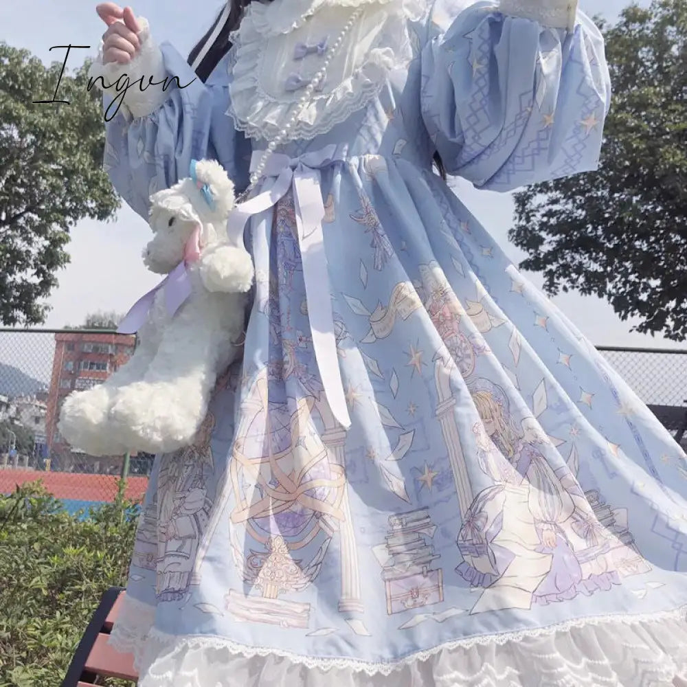 Ingvn - high quality fashion winter outfits aesthetic Kawaii Lolita Style Dress Women Lace Maid Costume Dress Cute Japanese Sweet Dresses Peter Pan Collar One Size For Girls