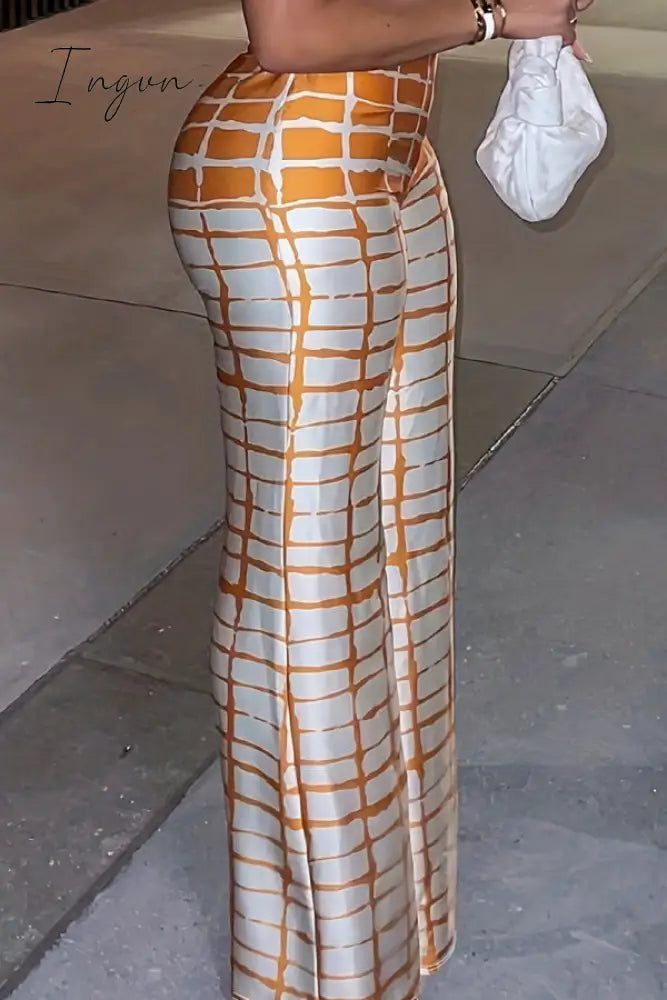 Ingvn - Gold Elegant Print Patchwork Plus Size