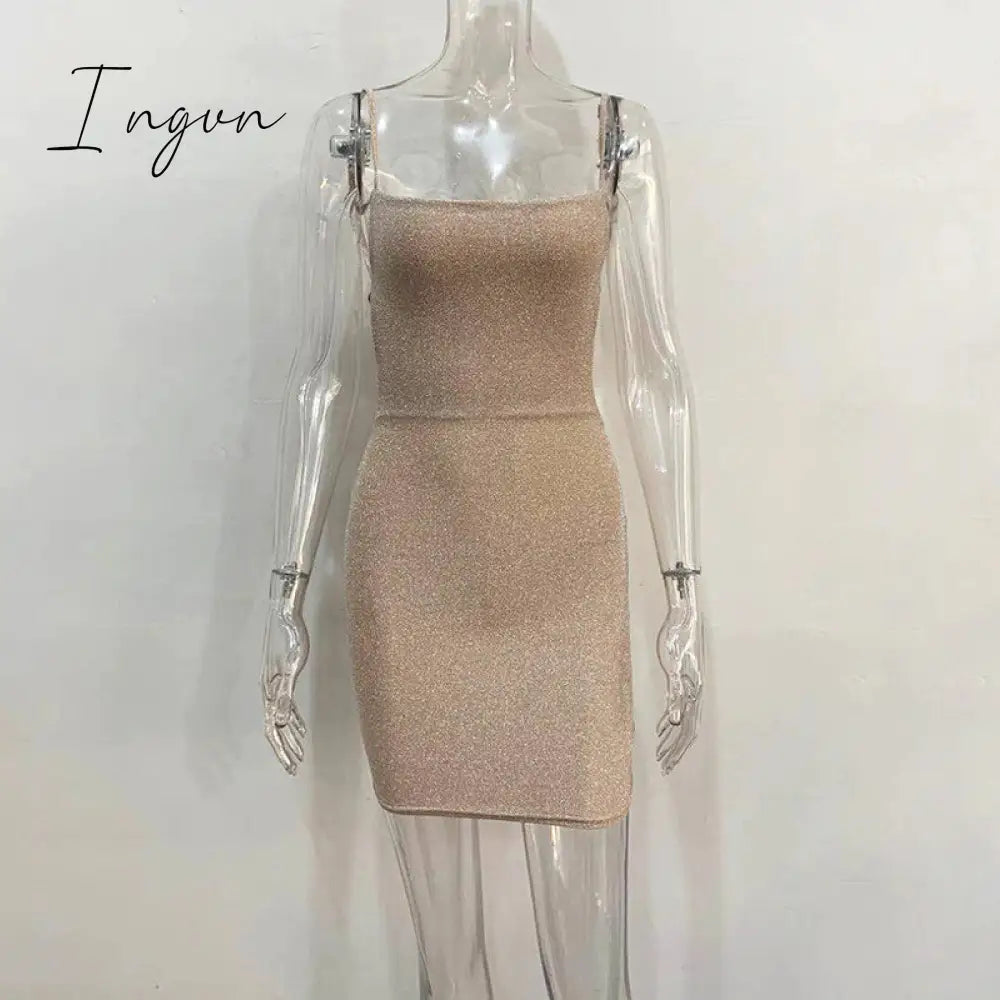 Ingvn - Bling Glitter Sequin Women Strap Mini Dress Ruched Lace Up Backless Bodycon Sexy Party Club Autumn Winter Elegant