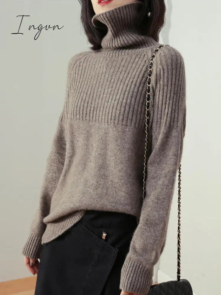 Ingvn - Ladies Sweater 2023 New In High Collar Autumn/Winter Women's Pullovers Sweater Solid Color Loose Women's Winter Blouse Jumpers