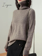 Ingvn - Ladies Sweater 2023 New In High Collar Autumn/Winter Women's Pullovers Sweater Solid Color Loose Women's Winter Blouse Jumpers