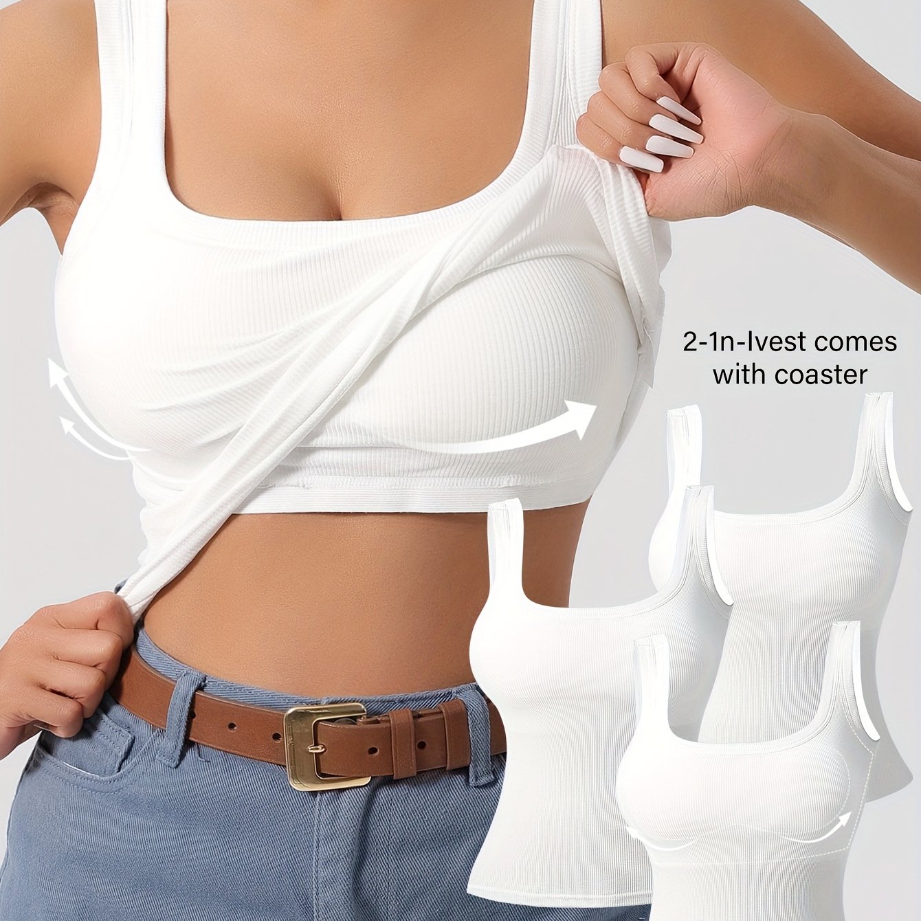 Solid Color Slim Tank Top 3 Packs, Casual Square Neck Sleeveless Versatile Top, Women's Clothing