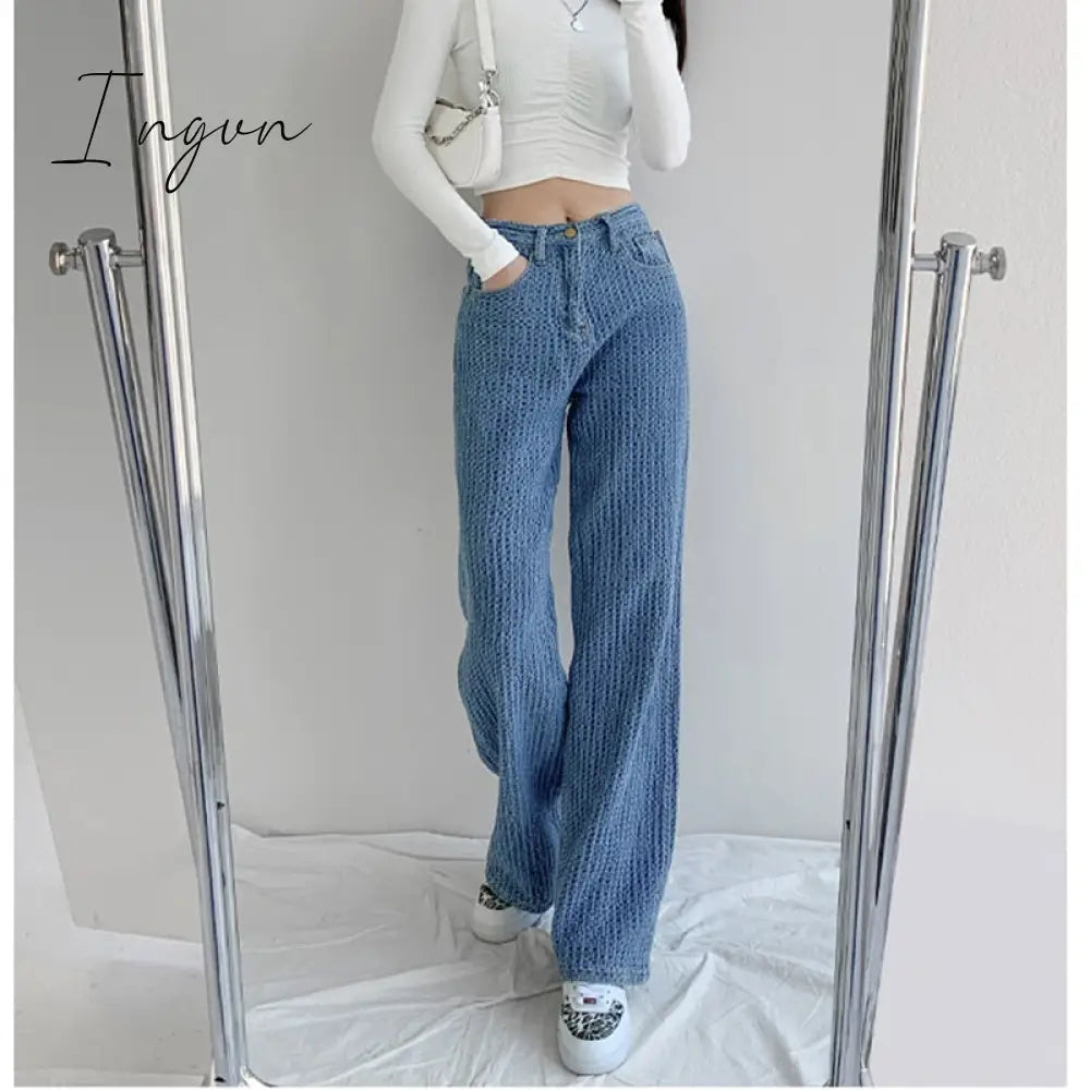 Ingvn - Women Jeans High Waist Casual Streetwear y2k Baggy Office Lady New Fashion Korean Denim Trousers Female Straight Wide Leg Pants