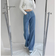 Ingvn - Women Jeans High Waist Casual Streetwear y2k Baggy Office Lady New Fashion Korean Denim Trousers Female Straight Wide Leg Pants