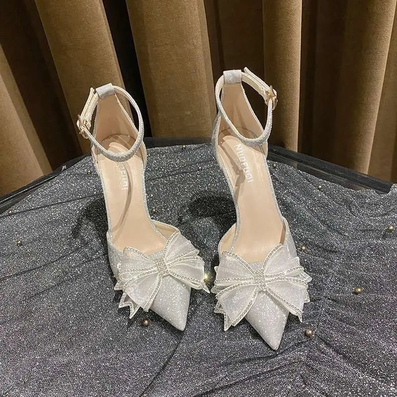 Ingvn  Women's Shoes Super-high Heel Sandals for Woman Stiletto Footwear Bow Summer  Party and Weddings Silver Thin Heels on Offer