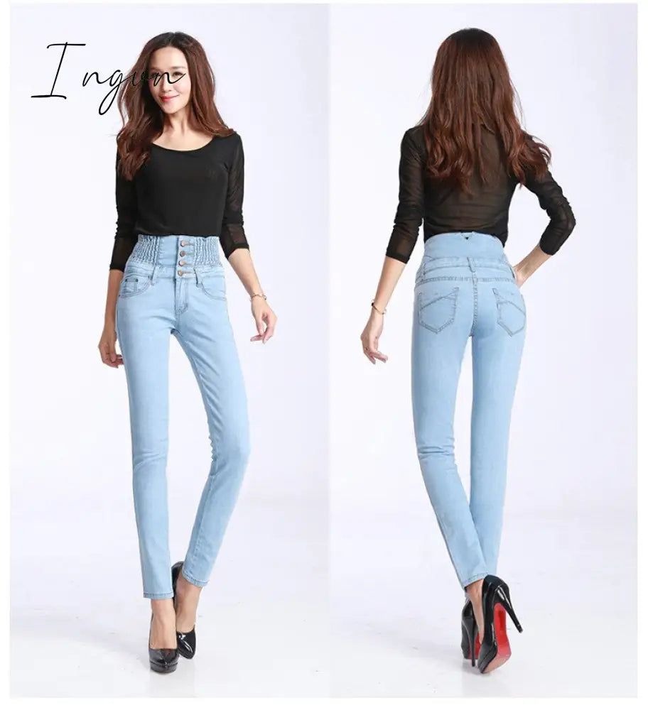 Ingvn - Fashion Women Denim Pants Elastic High Waist Skinny Stretch Jean Female Spring/Autumn Jeans Feet Pantalones Mujer Plus Size