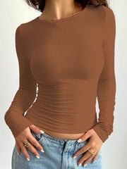 Womens Comfortable Long Sleeve T-Shirt - Versatile Crew Neck, Soft for Spring & Fall Wear