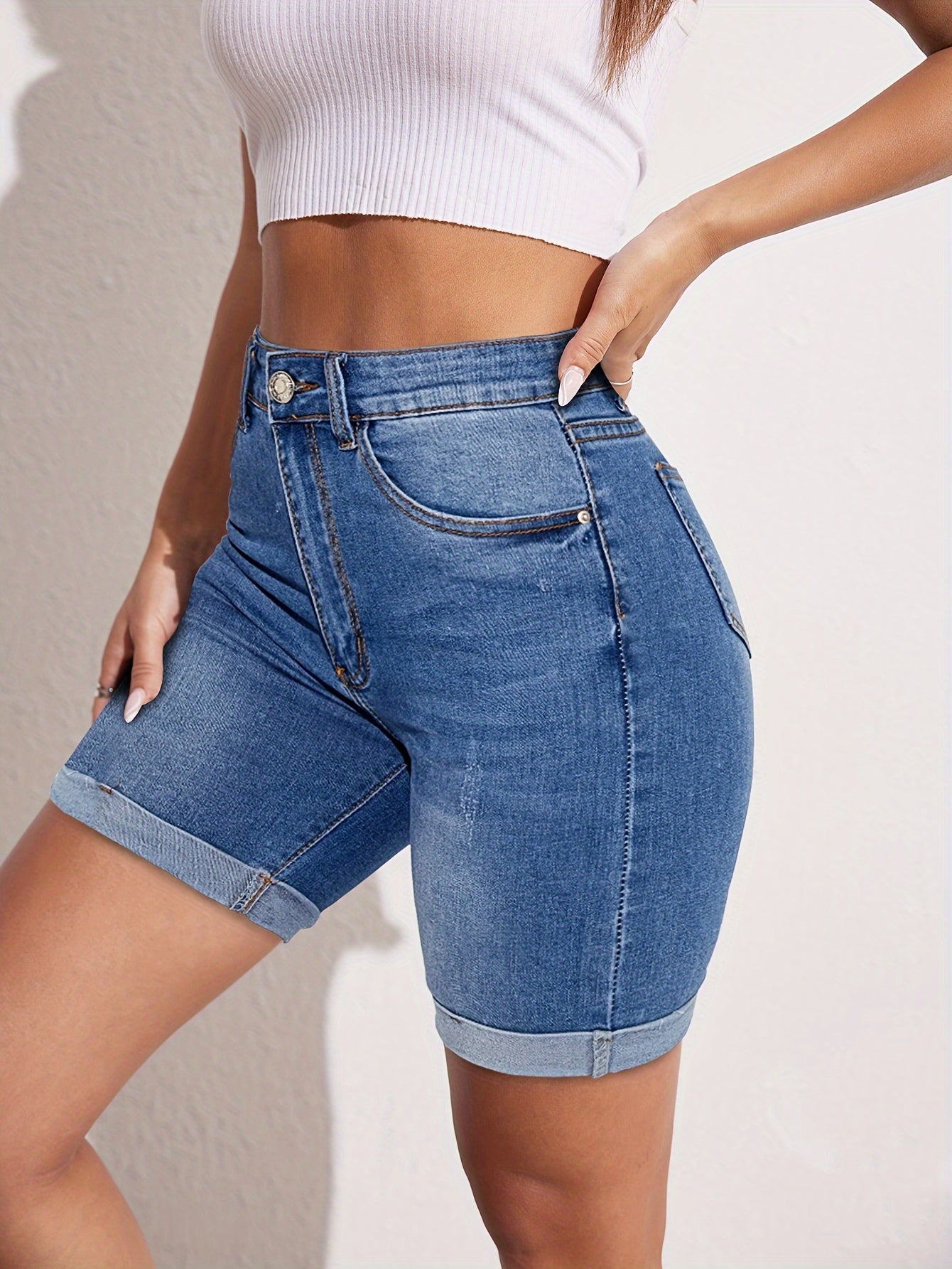 Womens Ultra-Stretch Bermuda Denim Shorts - Classic Slim Fit, Fashionable & Versatile Jean Shorts for Effortless Summer Style