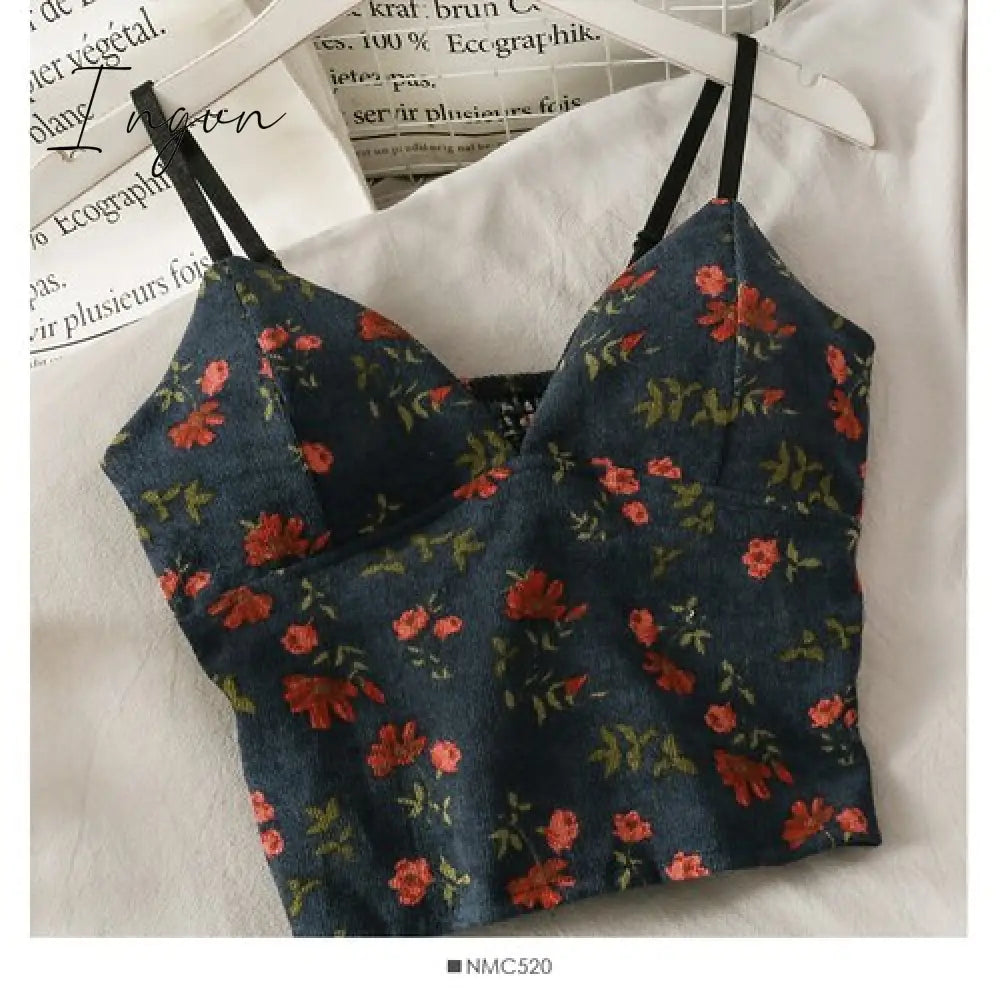 Ingvn - Backless V-Neck Floral Printed Tank Crop Tops