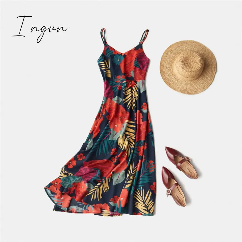 Ingvn - New-Coming Spring Summer Holiday Long Dress Cross Spaghetti Strap Open Back Beach Style Ankle-Length Women Dresses