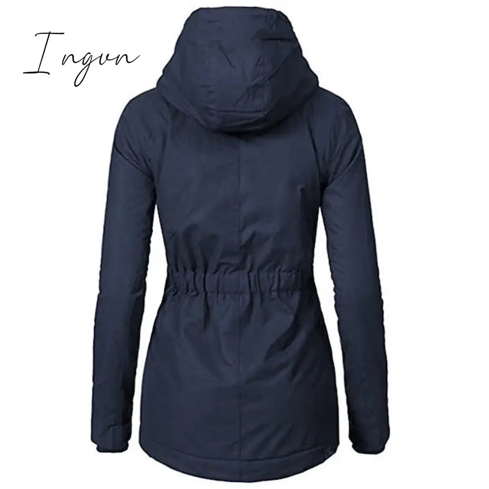 Ingvn - Women's Parka Street Fall Winter Long Coat Windproof Warm 3 in 1 Loose Casual Sports Jacket Long Sleeve Solid Color Zipper Purple Blushing Pink  Waterpoof  Daily Wear Down  Parkas  Lined