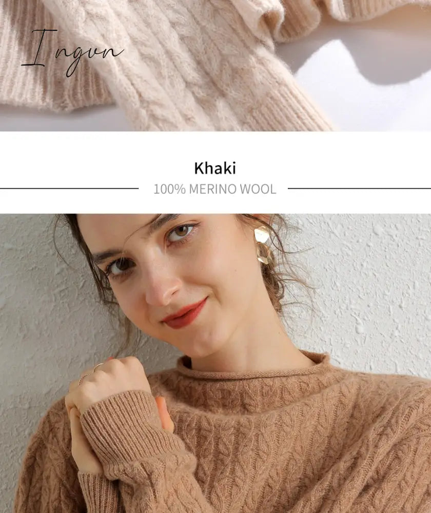 Ingvn - 100% Merino Wool Cashmere Sweater Women Winter Warm O-Neck Long Sleeve Ladies Pullover knitted Autumn Jumper Vintage Sweater
