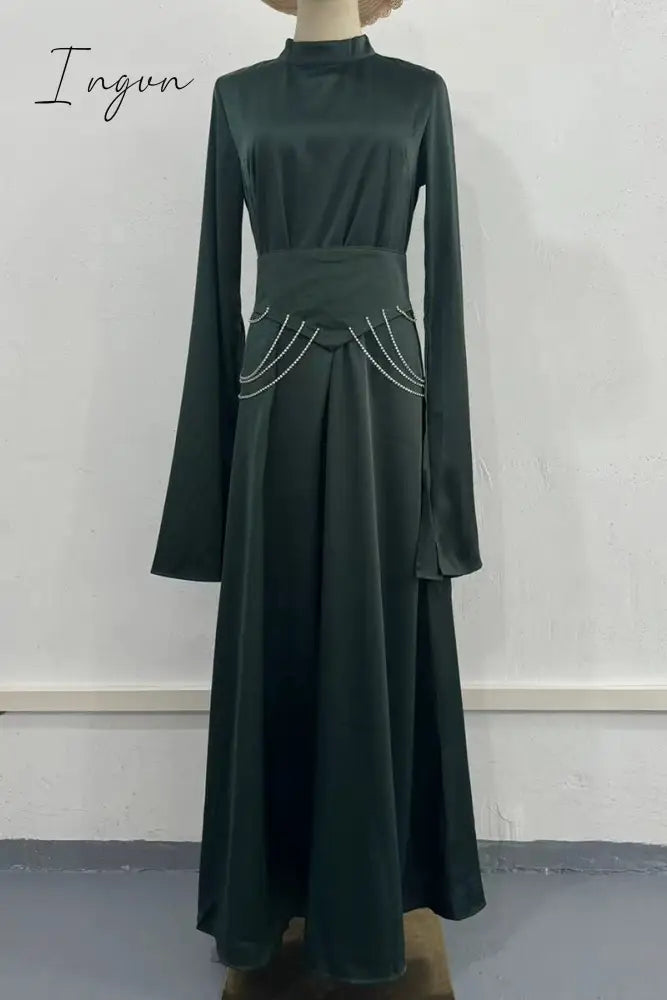 Elegant Solid Slit Half A Turtleneck Waist Skirt Dresses
