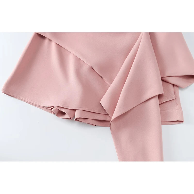 New Women Vintage High Waist Asymmetric Front Pleats Shorts Skirts Elegant Office Skort