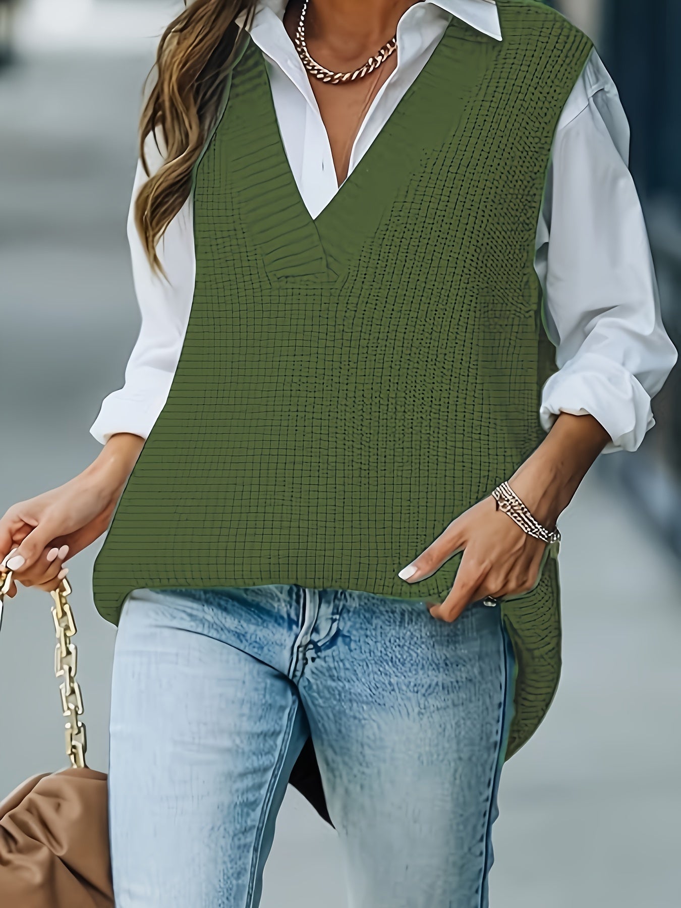 Cozy Plus Size Solid Knit V Neck Sleeveless Sweater Vest - Women Plus Size Clothing - Soft, Casual, Warm, and Stylish Top for Fall and Winter Seasons