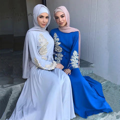 Ingvn - Spring Autumn Dresses for Women Embroidery Abaya Dubai Turkey Muslim Dress Evening Wedding Dress Kaftan Islamic Clothing Indian Dress Women Robe Vestidos