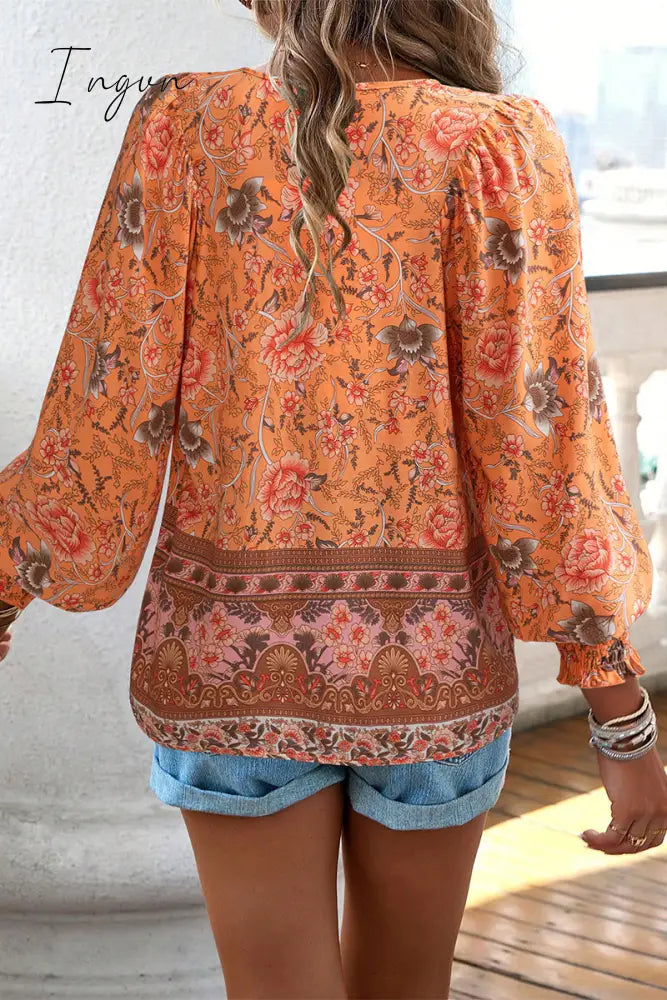 Ingvn - Elegant Floral Bandage V Neck Tops