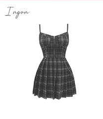 Ingvn - Ruibbit Spring Autumn Preppy style Gothic Girls Sexy Sling Dress Red Balck Pleated Plaid  Women Sleeveless Mini Short Dresses