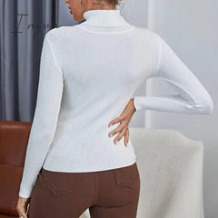 Ingvn - Women's Pullover Sweater Jumper Jumper Ribbed Knit Knitted Thin Solid Color Turtleneck Basic Casual Daily Winter Fall caramel Black One-Size