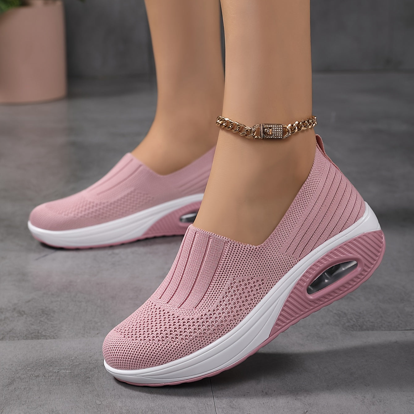 Fashionable Womens Knit Sneakers - Ultra-Comfortable Air Cushion Platform - Lightweight Slip-on Design - Perfect for Outdoor Walking & Daily Wear - Durable Footwear