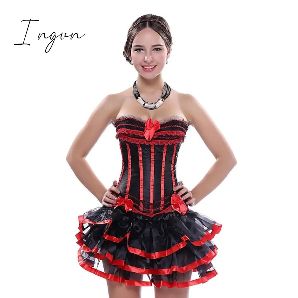 Ingvn - Women's Plus Size Corsets Halloween Country Bavarian Overbust Corset Corset Dresses Classic Retro Tummy Control Lace Stripe Waves Lace Up Nylon Polyester / Cotton Christmas Wedding Party / Bow