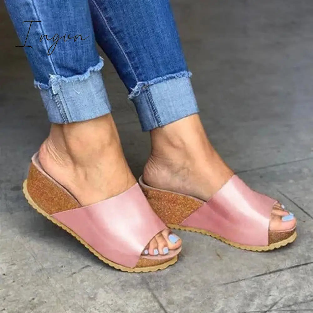 Ingvn - Fashion Style Peep Toe Slip-On Wedges Sandals
